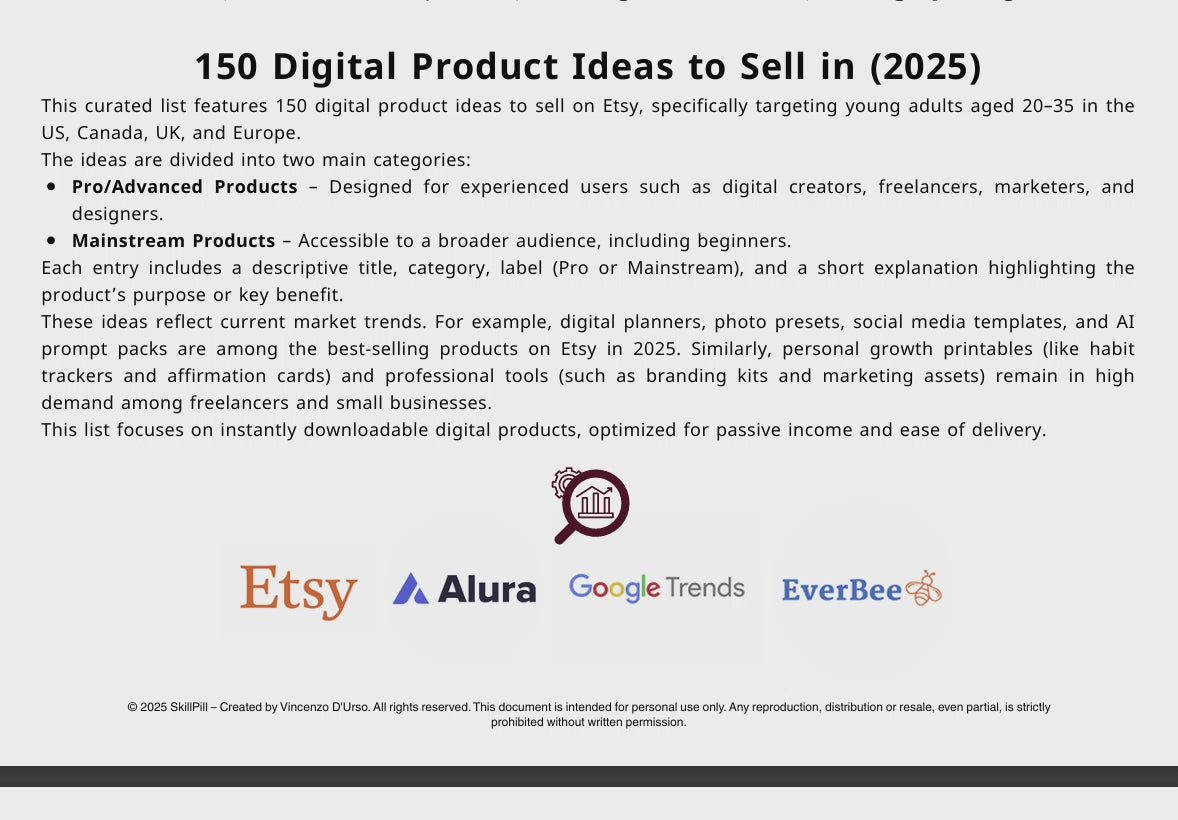 150 Digital Product Ideas to Sell in 2025 – Guide Based on Trends from Google, Alura, Everbee